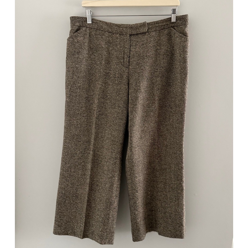 Talbots Petites Brown Wool Silk Blend Tweed Wide Leg Crop Trousers 14P Heritage